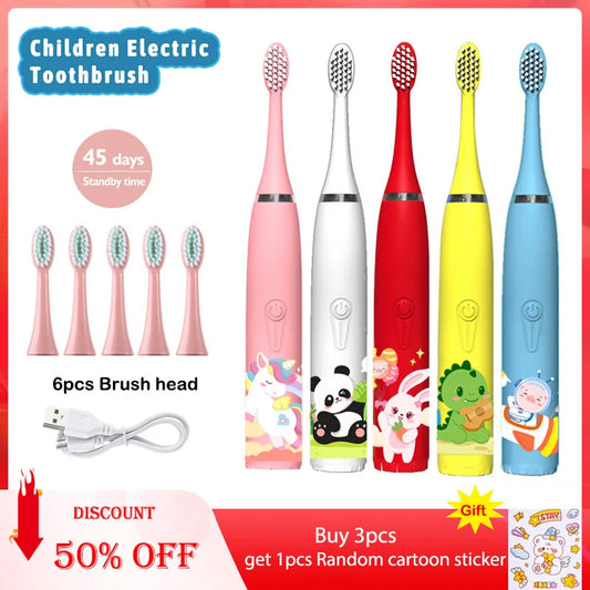 Sonic Electric Toothbrush For Kids Cartoon Colorful IPX7 Waterproof With Replacement Heads Cleaning Automatic Rechargeable Brush. 

Product Name: Sonic Electric Toothbrush For Kids