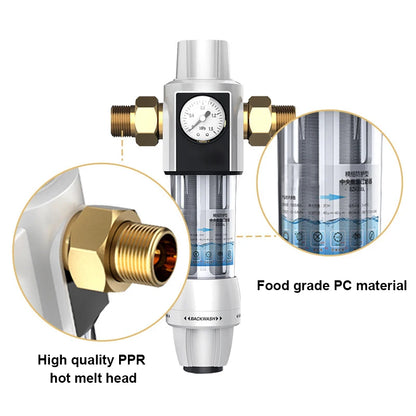 Stainless Steel Water Pre-filter Pressure Gauge
Front Purifier Copper Backwash
Remove Rust Sediment Pipe Indirect Drink Cleaner
