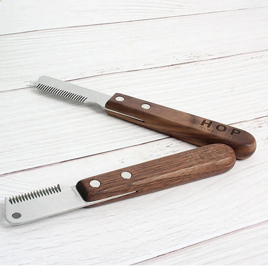 Stainless Steel Wooden Handle Stripping Knife Pet Comb
Professional Cat Dog Grooming Tools
Shaving Plucking Hair Comb Knife Pet Comb