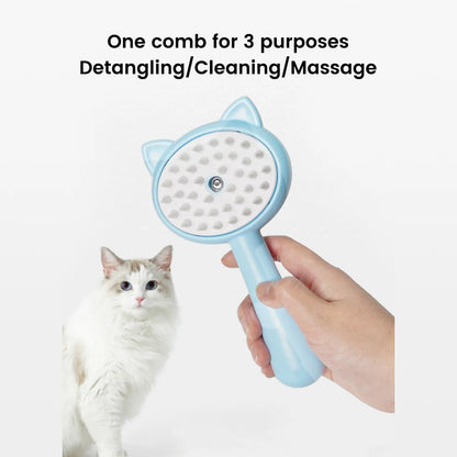 Steam Cat Brush Pet Hair Cleaner Brush With Smooth Comb Teeth Spray Port Design Rechargeable Dog & Cat Hair Cleaning Brush. 
Cleaner Brush For Pet Hair with Smooth Comb and Spray Port.
