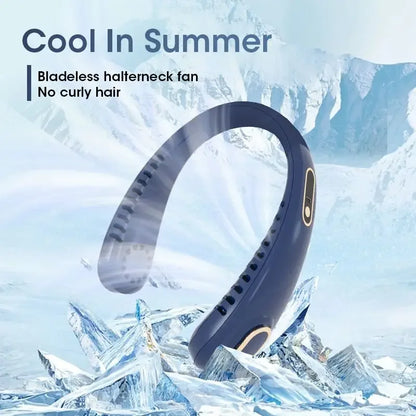 Summer Mini Neck Fan 2000mAh Portable Bladeless Fan Rechargeable Silent Air Cooling Wearable Neck Belt Fan Outdoor Sports