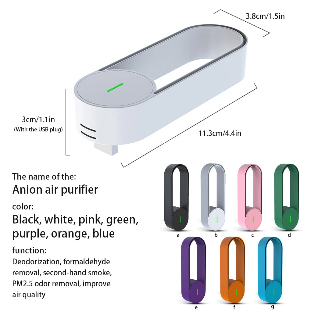 USB Air Purifier Car Air Freshener Bathroom Negative Ion Portable Dust Odor Remover Tool Low Noise Ionizer Household Appliance: USB Air Purifier