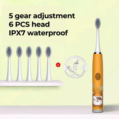 USB Sonic Children Electric Toothbrush Rechargeable Colorful Cartoon Brush Kids Automatic IPX7 Waterproof With Replacement Head