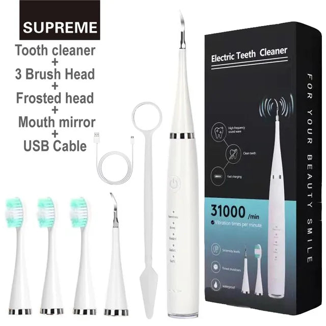 Ultrasonic Electric Toothbrush Teeth Cleaner Dental Calculus Stain Tartar Plaque Remover Teeth Whitening Tool USB Rechargeable. 

Ultrasonic Electric Toothbrush Teeth Cleaner