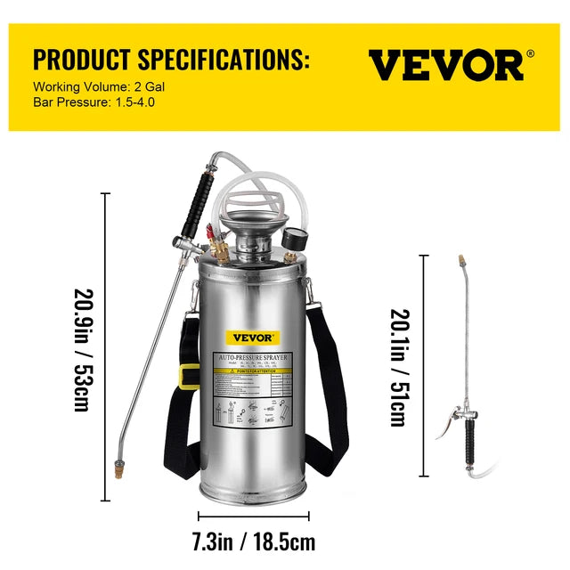 VEVOR Hand Powered Sprayer Stainless Steel Watering Pump
Home Garden Cleaning Sprayer