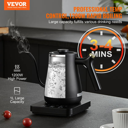 VEVOR Electric Gooseneck Kettle 1L Temperature Control Pour Over Coffee Kettle