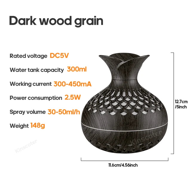 Wood Grain USB Aroma Diffuser Atomizer 300ml Humidifier