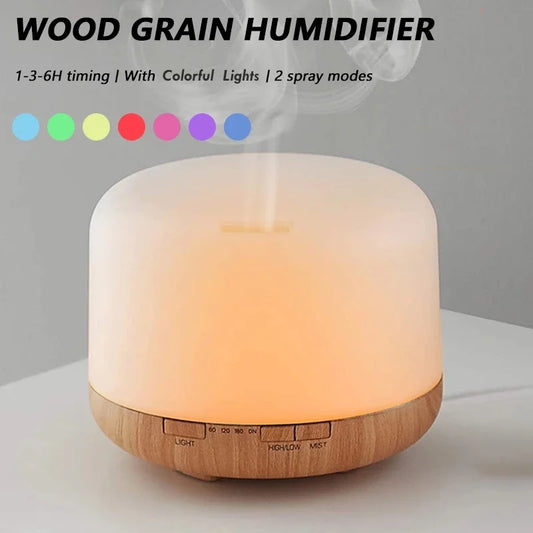 Wood Grain Aroma Diffuser Humidifier with Night Lights USB Mini Size