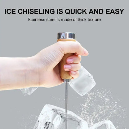 Wood Handle Ice Pick Single Fork Wood Handle Ice Chisel Thickened Steel Needle Design Ice Crusher For Large Ice Cube And Small