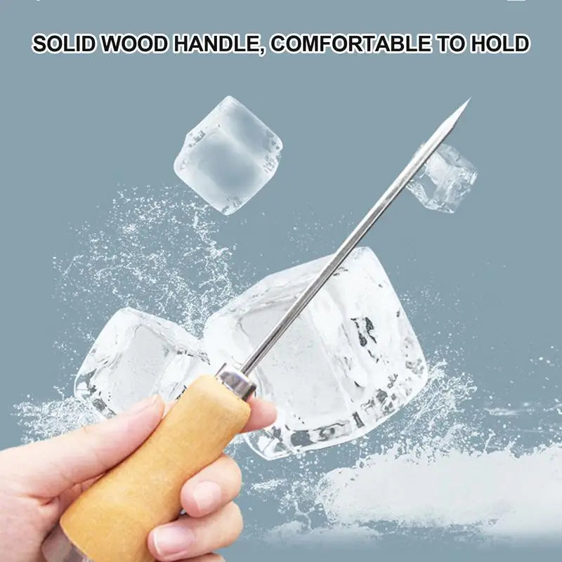 Wood Handle Ice Pick Single Fork Wood Handle Ice Chisel Thickened Steel Needle Design Ice Crusher For Large Ice Cube And Small